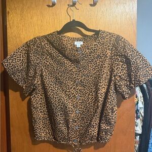 J. Crew Cotton Leopard Print Button-Up Top